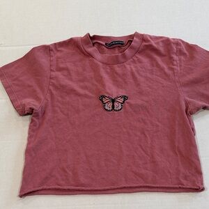 Brandy Melville Helen butterfly crop embroidered baby pink tee short sleeve